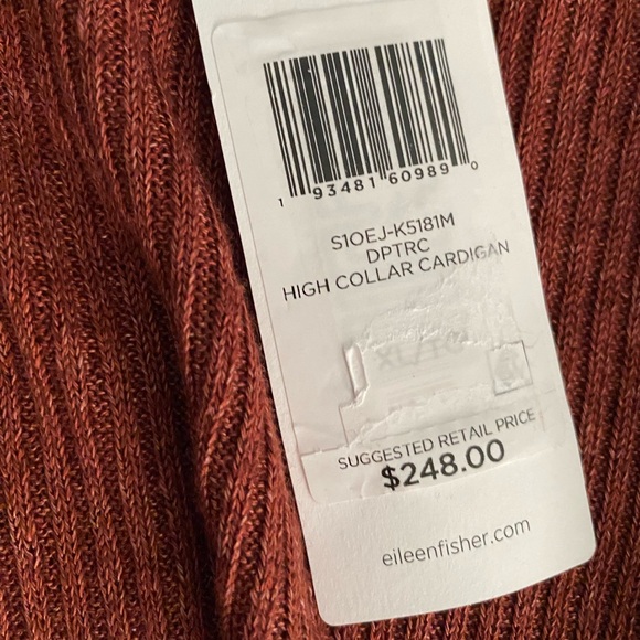 NEW Eileen Fisher XL Cardigan Sweater Organic Linen Open Front Rust Heather - Picture 12 of 13